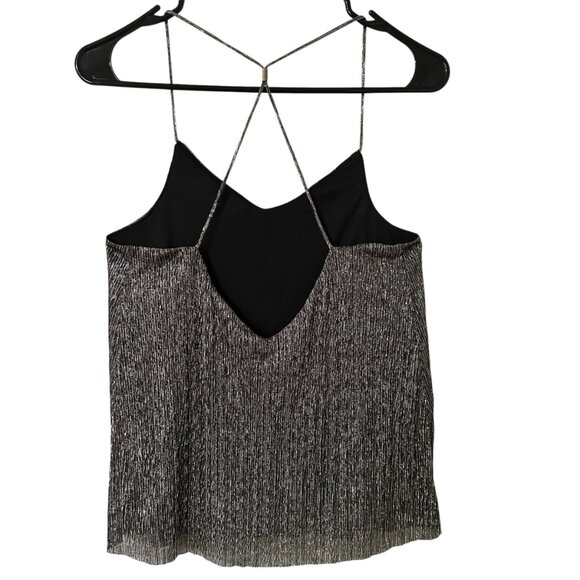 EXPRESS Black Gold Metallic Shimmer Crop Cross Back Strappy Tank Top Size XS - Picture 2 of 7